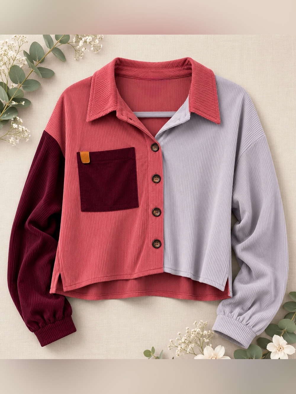 Simply Southern Oversized Colorblock Corduroy Shacket XL